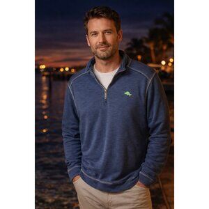 Tommy Bahama XL Men's Half Zip Light Weight Sweatshirt Navy Blue